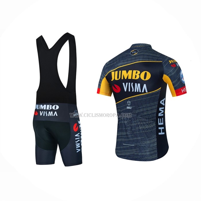 2022 Ropa Ciclismo Jumbo Visma Gris Amarillo Mangas Cortas y Culotte Corto